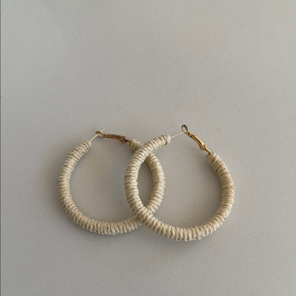 Raffia Cream Hoop Earrings